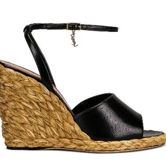 NWOB Saint Laurent Paloma Espadrille Wedge Black Ankle Strap Sandals 40 - Picture 1 of 11